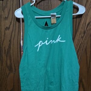 Green Tank Top with Pink Logo